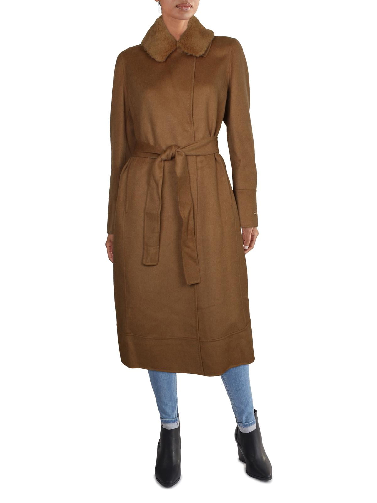 tahari long double face vegan trim wool coat