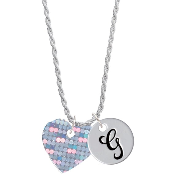 Delight Jewelry Acrylic Small Hologram Heart Silvertone Script Initial Disc - G - Charm Necklace, 20"+3"