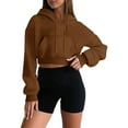 thumbnail image 5 of TRUBKH hoodies for women Fleece Sweatshirts womens long sleeve tops comfrt hoodie cropped sweaters for women Fashionable And Drawstring Pocket Short Long Sleeved Hooded Sweatshirt Brown 2XL, 5 of 8