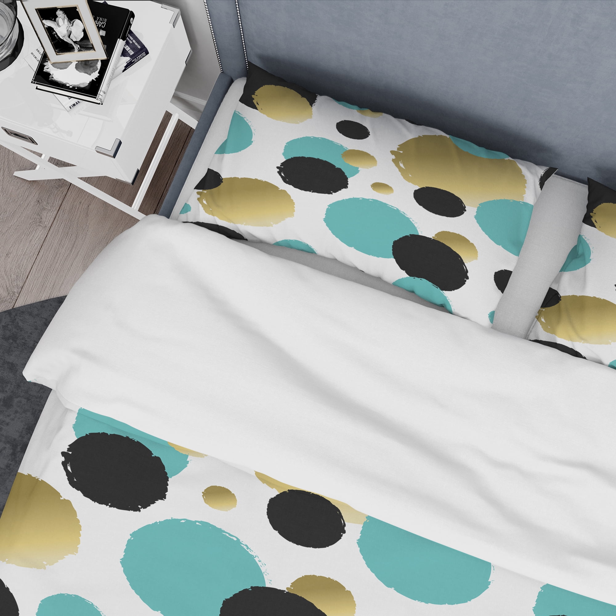 Designart 'Gold And Blue Circles ' Mid-Century Modern Duvet Cover Set