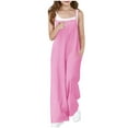 thumbnail image 2 of Odeerbi 4-14 Years Kids Girls Summer Cotton Linen Jumpsuit Camisole Wide Leg Romper Sleeveless Romper Spaghetti Strap Longs Overalls Bib Overall Pants with Pockets, 2 of 7