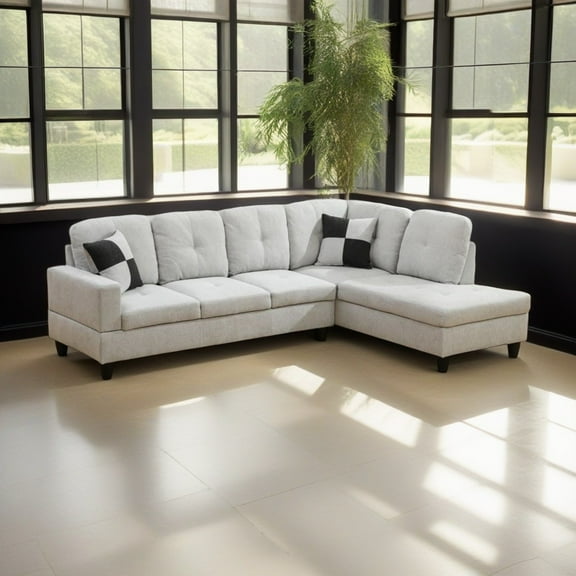 Hommoo Flannel Sectional Sofa, 4 Seat Living Room Furniture Sets, Modern L-Shaped Couches and Sofas Set for Home, Off-white(No Ottomans)