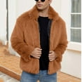 thumbnail image 4 of Fengqque Mens Lapel Faux Fur Jacket Long Sleeve Turn Down Collar Furry Coat Winter Warm Fluffy Furry Cardigans Outerwear Orange XL(XL), 4 of 9