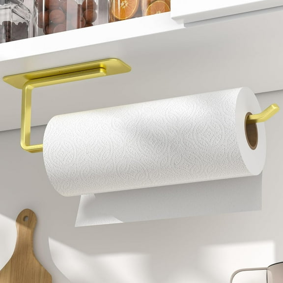 Paper Towel Holder - Self-Adhesive or Drilling, Gold Wall Mounted Paper Towel Rack for Kitchen, SUS304 Stainless Steel Kitchen Roll Holder Under Cabinet