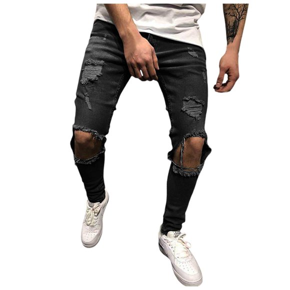 WEAIXIMIUNG Black Pants Men Casual Wide Leg Male Jeans Ripped Slim Pants Trousers and Trousers
