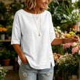 thumbnail image 6 of Women's Round Neck 3/4 Sleeve Casual Top with Loose Decoration and Side Button, 6 of 9