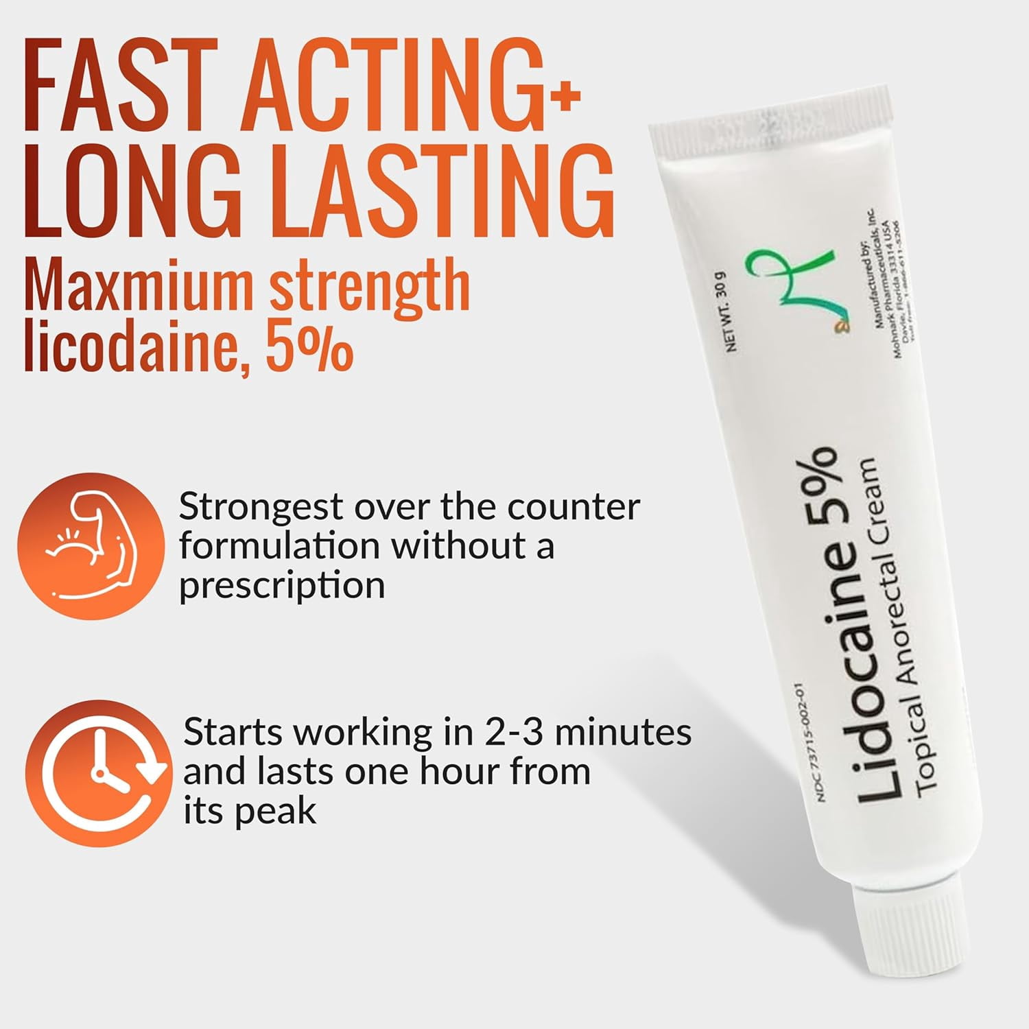 Maximum Strength 5% Lidocaine Hemorrhoid Treatment Cream for External and Internal Hemorrhoids Treatment Burn Itch Pain Relief Topical Anorectal Cream - 30 Gram Tube Made in USA 2PK