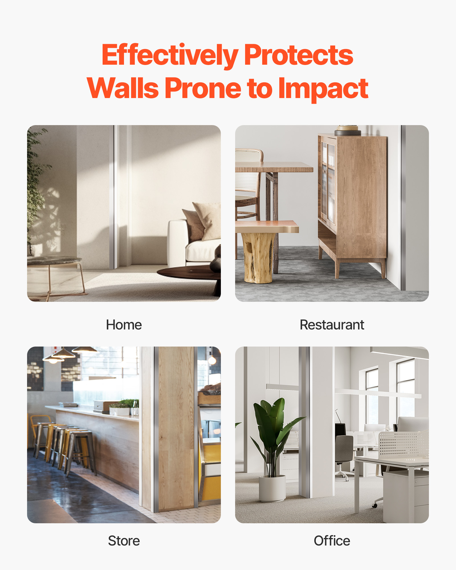 VEVOR Stainless Steel Wall Corner Protector, 1.5 x 1.5 x 48 inch, 10 Pack Metal Corner Guards, 304 Stainless Steel Edge Trim 90-Degree Angle for Home,Office,Commercial Wall Protection, with 3m Tape