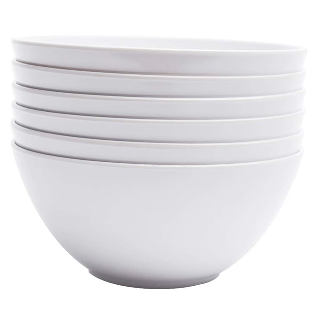 Yinshine Cuencos De Cereales De Melamina – Vajilla Blanca De 28 Oz, Juego De Cuencos De Sopa, Paquete De 6