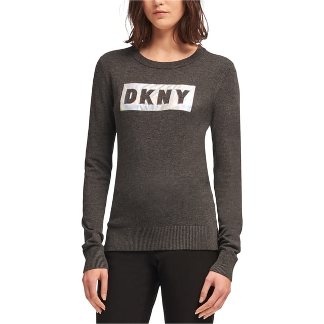 DKNY Womens Block Logo Pullover Sweater, Grey, X-Small