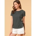 thumbnail image 4 of Top de cambray Allegra K con aberturas laterales y mangas raglán para mujer Gris negro S, 4 of 6
