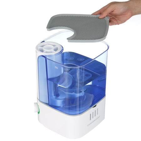 EQUATE WARM MIST HUMIDIFIER, VISIBLE, FILTER FREE, WHITE & BLUE, TOP FILL, 1.3 GALLON, BIG WATER CAPACITY
