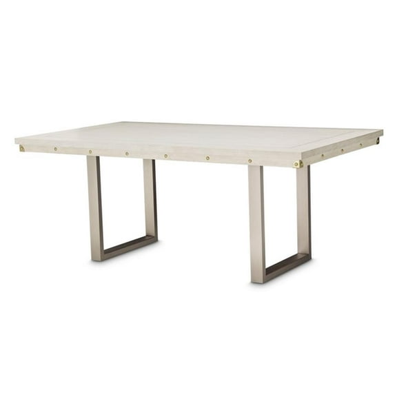 Michael Amini Menlo Station Rectangular Wood & Metal Dining Table in Vanilla