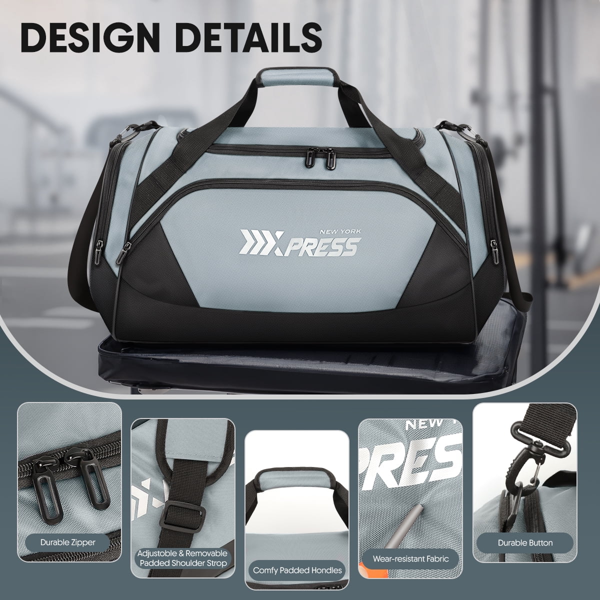 25" Travel Duffle Bag with Shoe Compartment, 56L Overnight Bag for Gym Sport Travel,Grey - LX238