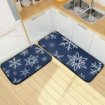 Snowflakes on Blue Christmas Kitchen Mats Set 2 Piece Non Slip Floor Foam Rugs Cushioned Soft Waterproof Carpet Runner for Dining Room Bathroom Laundry