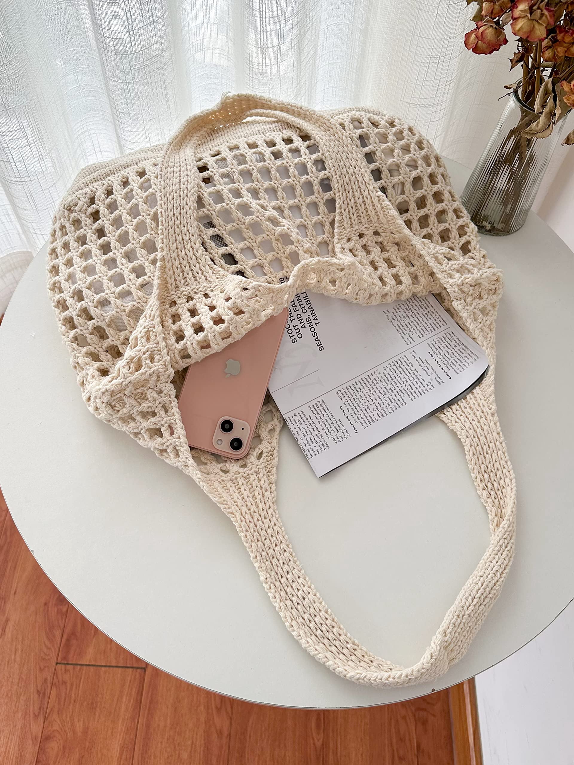 Beach Bag for women, Crochet tote bags, Shoulder Handbags knit bag,cute tote bag for travel,Crocheted tote bag