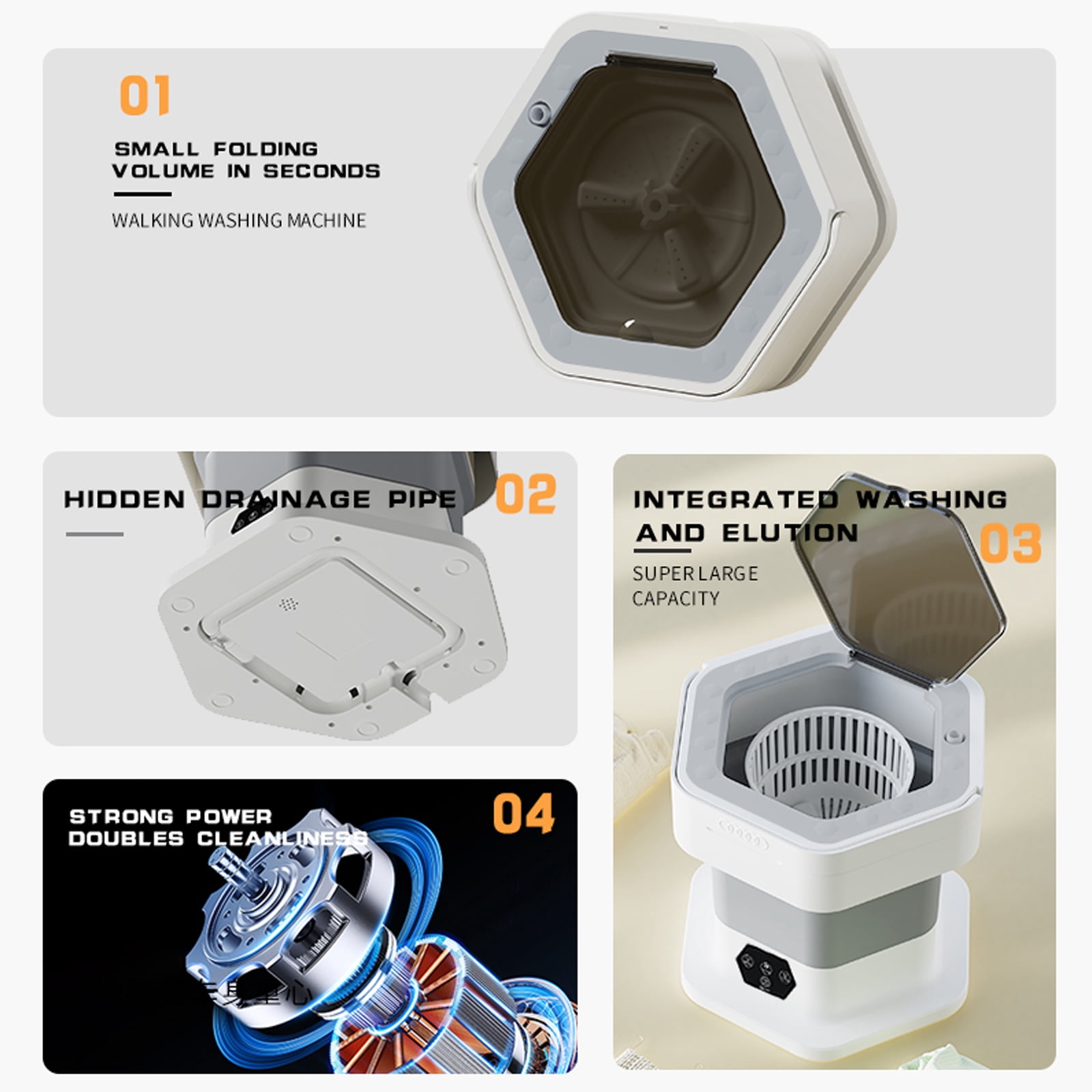 Foldable Washer Space Saving Design Energy Saving 60W Washing Machine Plastic Texture Perfect for Home Dorm Storage