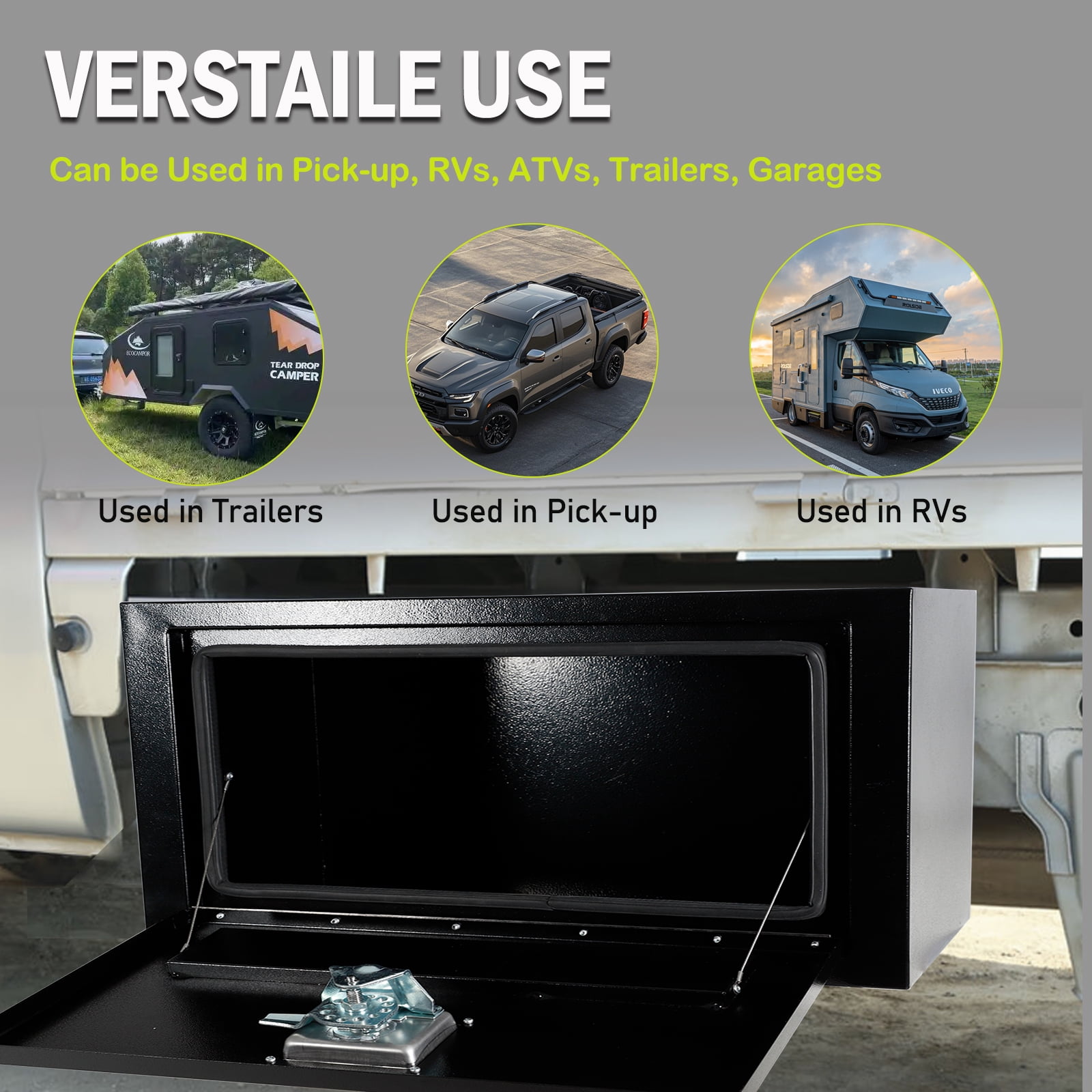 Steel Underbody Truck Tool Box with T-Handle Lock Latch, Truck ToolBox Truck Storage Organizer Tool Box Chest For Organization And Storage, Job Tool Chest
