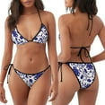 thumbnail image 3 of KLL Blue And White Porcelain Pattern Print Bikini Set for Women,String Two Piece Halter Top Triangle Bikini Set with Tie Side Bottom Sexy Swimsuit Bathing Suits, 3 of 5
