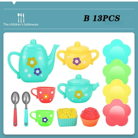

MINM Kids Plastic Tea Toys Set Children Pretend Play Role Teapot Cups Saucers Bowl