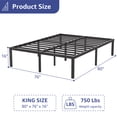 thumbnail image 3 of VOLIX 16" Black Metal Bed Frame Headboard Compatible Platform Bedframe, King, 3 of 8