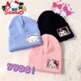 thumbnail image 3 of Gorro tejido Sanrio Kuromi Hello Kitty, gorro con melodía Cinnamoroll para parejas, gorro bonito que mantiene el calor, gorros femeninos de invierno, gorro más cálido, 3 of 4