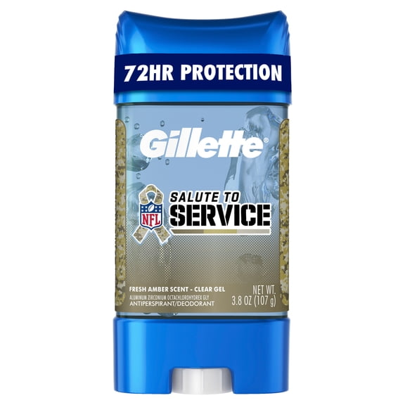 Gillette Salute to Service Clear Gel Antiperspirant and Deodorant for Men Fresh Amber Scent 3.8oz
