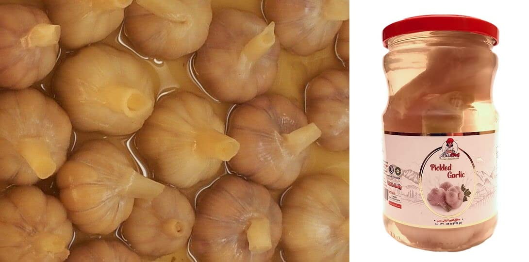 Pickled Garlic Whole in Brine, Crispy and Fresh, 1 Glass Jar 24oz (700g)