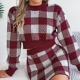 thumbnail image 4 of Annhoo Skirt Sets Women 2 Piece Knit Plaid Sweater Outfits Round Neck Long Sleeve Crop Tops and Mini Skirts Fall Outfits, 4 of 8