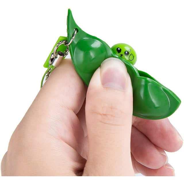 DAMAIE Fidget Toys, 3 PCS Squeeze-a-Bean Soybean Stress Relieving Keychain Mobile Chain Fidget, Green