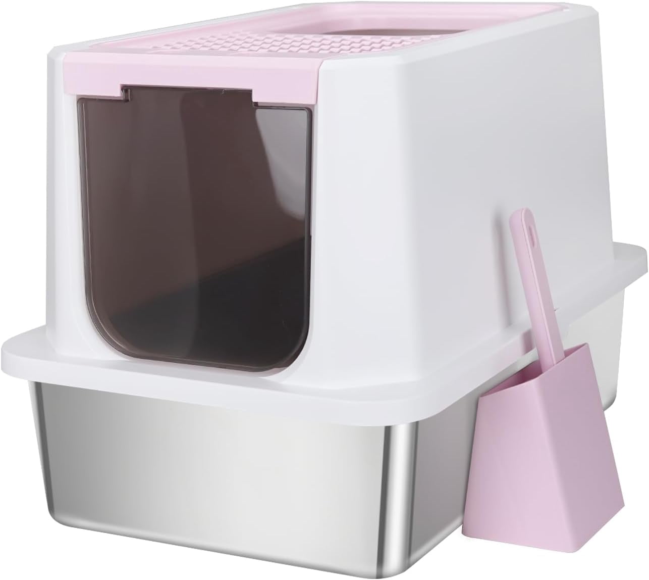 Stainless Steel Cat Litter Box, Odorless Enclosed Litter Box with Top Holes, Large Litter Pan for Small to Large Sized Cats (Deep Black, 23.8" L*15.9" W*18" H)