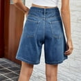 Women's High Waisted Knee Length Denim Shorts Button Adjustable Waist