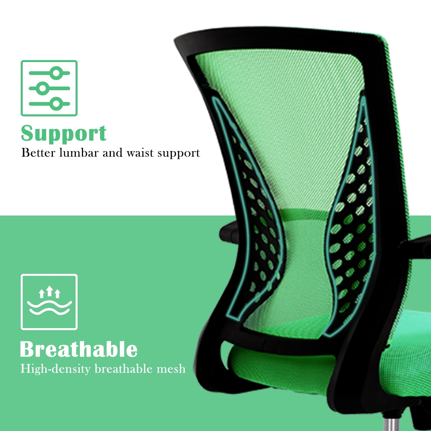 Home Office Chair Mesh Desk Chair w/Comfortable Seat Lumbar Support, Adjustable Mid Back Computer Chair Rolling Swivel Chair for Women Adult, Green