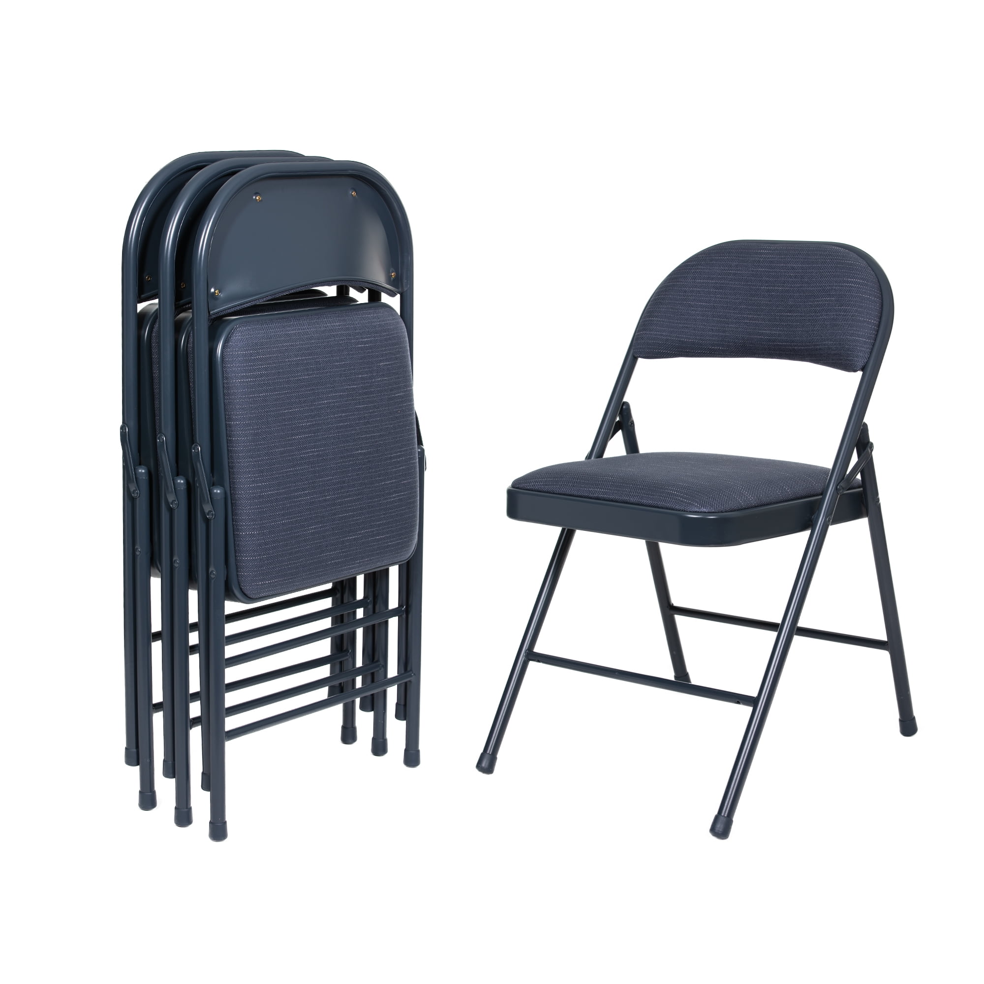 Hampden Furnishings Bernadine Collection Basics Fabric Folding Chair, Blue, Pack of 4