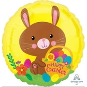 Happy Easter Sweet Bunny Balloon Round Easter Celebration Mylar Foil Balloon