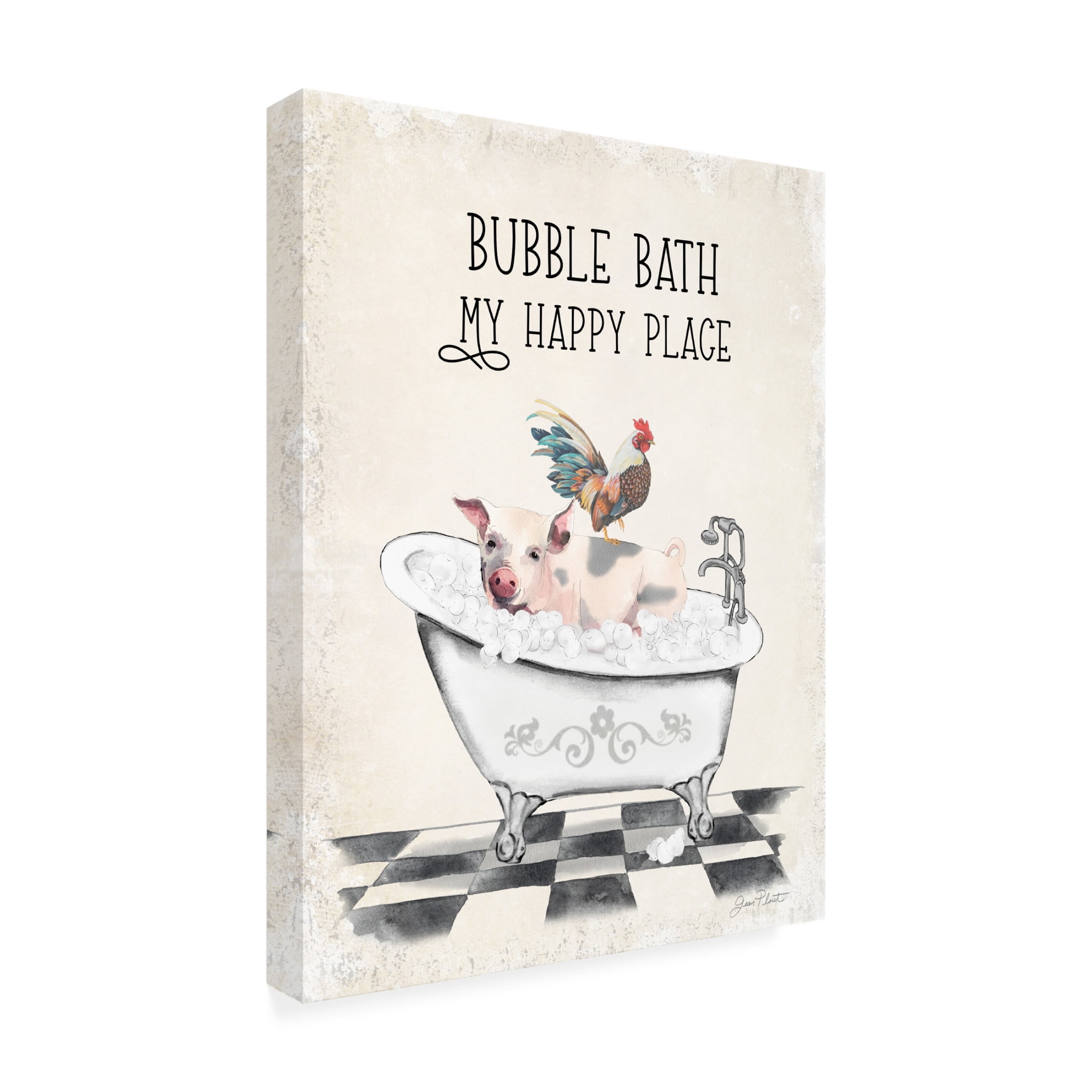 Canvas Wall Art - Jean Plout 'Farm Animals Bath B' Wall Art for Living Room, Bedroom, or Office Décor by Trademark Fine Art - 35 x 47 Inches