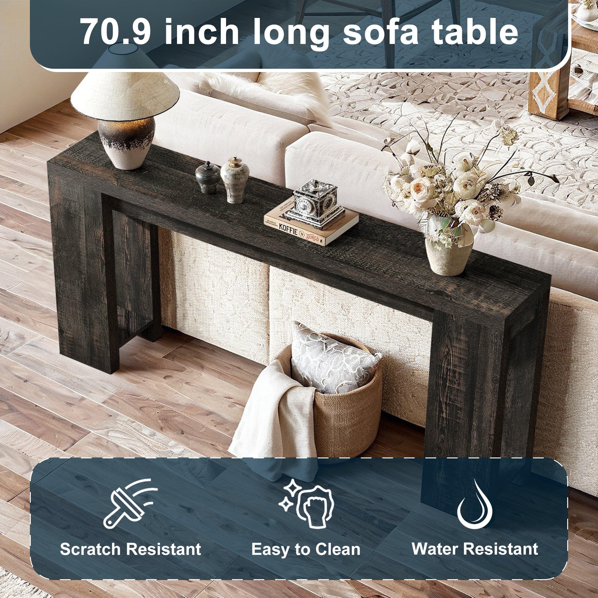 Demi Bonn 70.9" Wood Console Table, Farmhouse Sofa Table Entryway Table with Storage, Foyer Display Table, Black