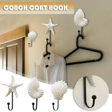 

Ycolew Organization and Storage Resin Coat Hook Wall Hanging Mediterranean Style Star Scallop Conch Coat Hook 3-piece Set Gifts