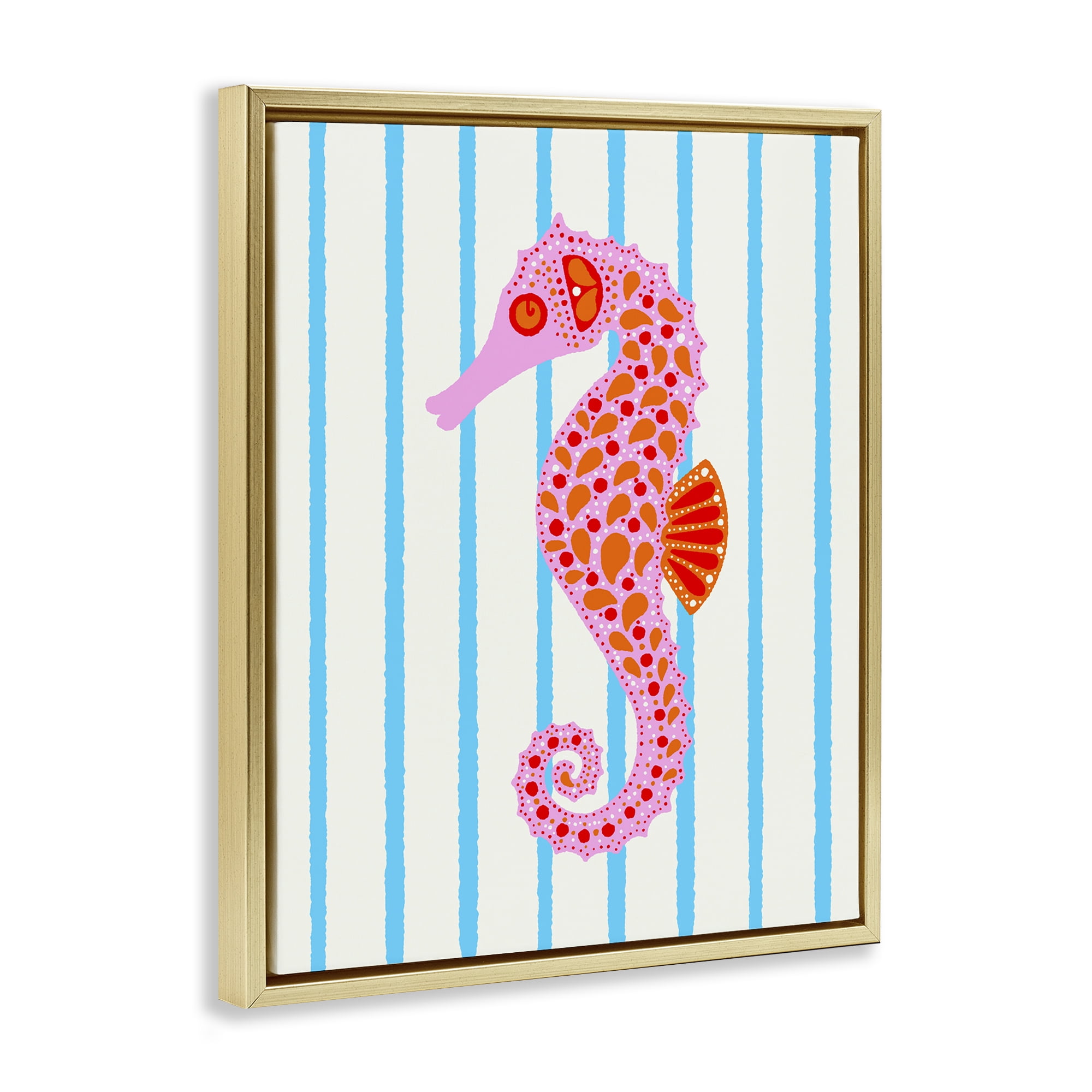 Stupell Industries Boho Seahorse on Stripes Gold Framed Floater Canvas Wall Art, design by Indira Prieto | IndySign