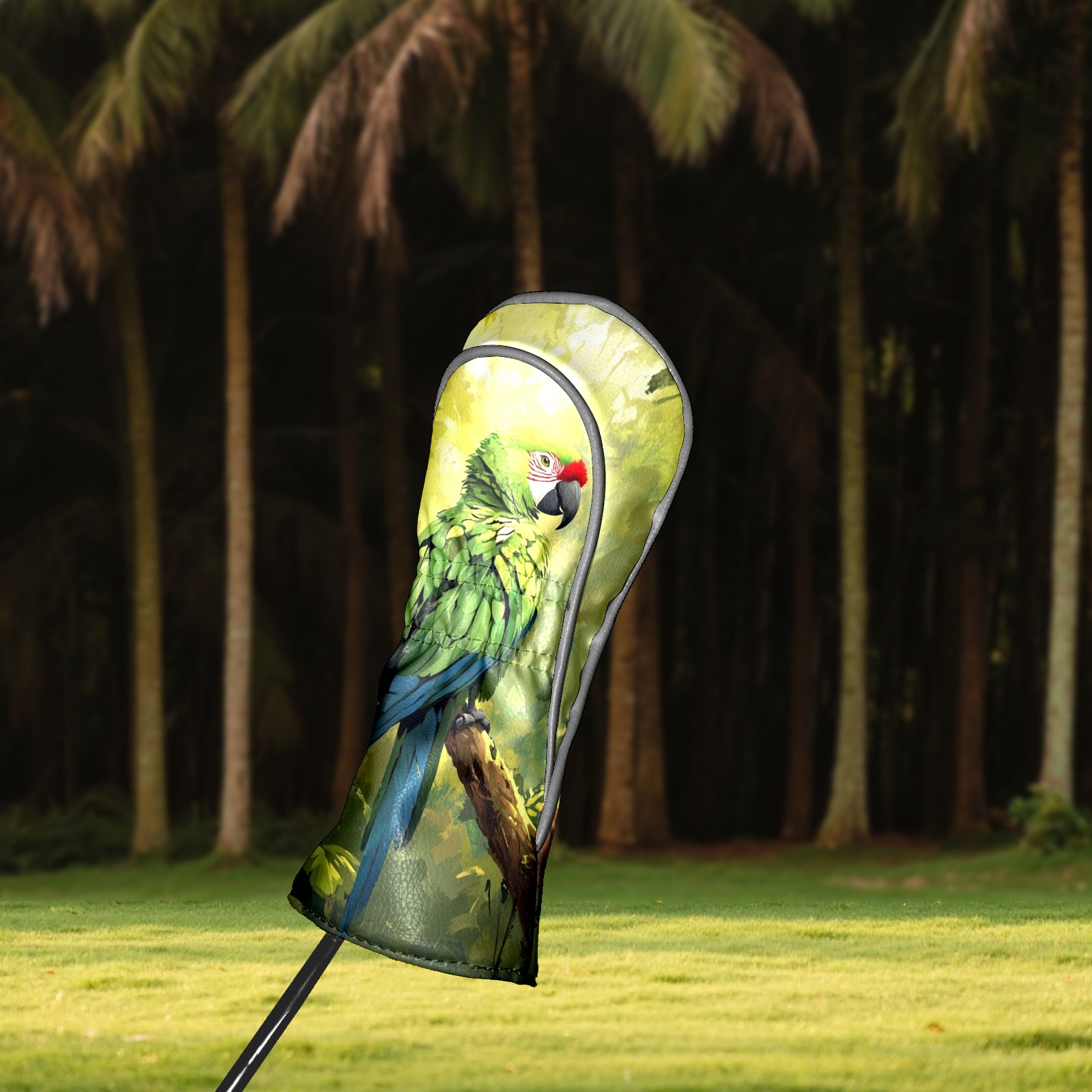 Golf Club Covers PU Leather Waterproof Head Covers for Fairway Woods Hybrids Green Parrot Unisex Fits Most Brands
