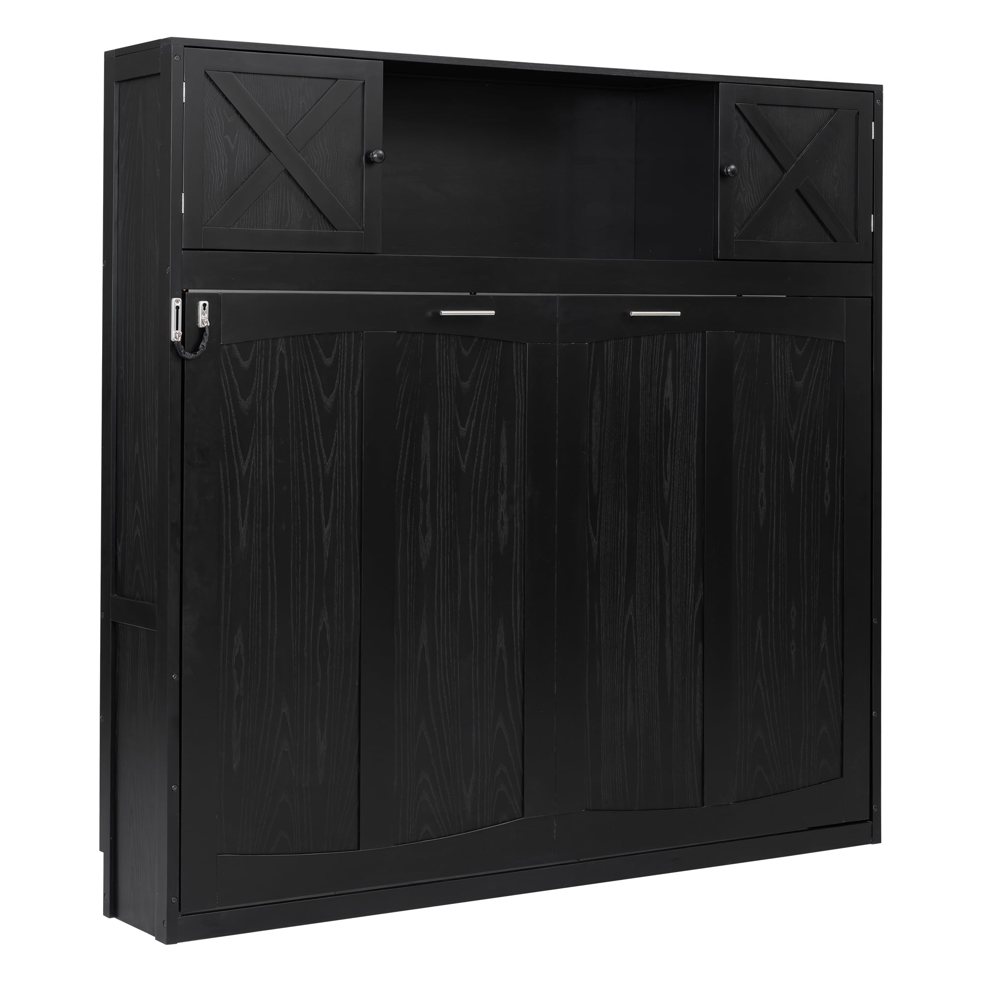 Euroco Full Size Murphy Bed with Cabinet, Storage Wall Bed for Guest Room, Black