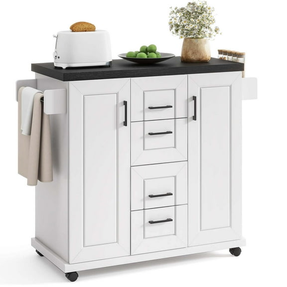 Costway Rolling Kitchen Island Cart on Wheels Mobile Serving Utility Trolley Cart