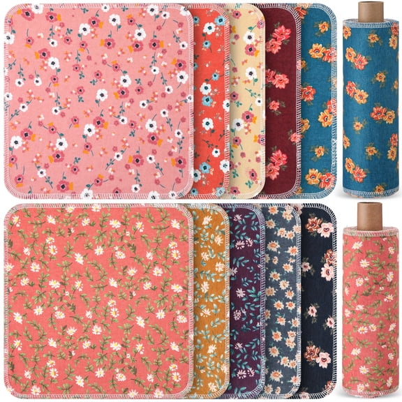 50pcs Reusable Paper Towels - High-Quality, Absorbent, Washable Kitchen Dishcloths with Vintage Floral Patterns, Single Sheets for Cleaning, Durable & Household Cleaning Supplies, Kitchen Towels