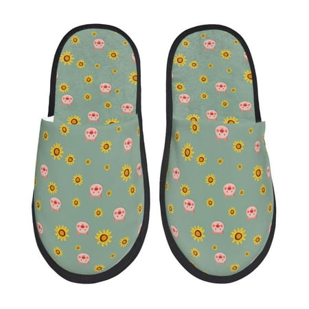 Balery Pig Face With Sunflower Slient Indoor Furry Fleece Comfort House Shoes Soft Non-Slip Home Shoes Cotton slippers House Slippers-- Medium