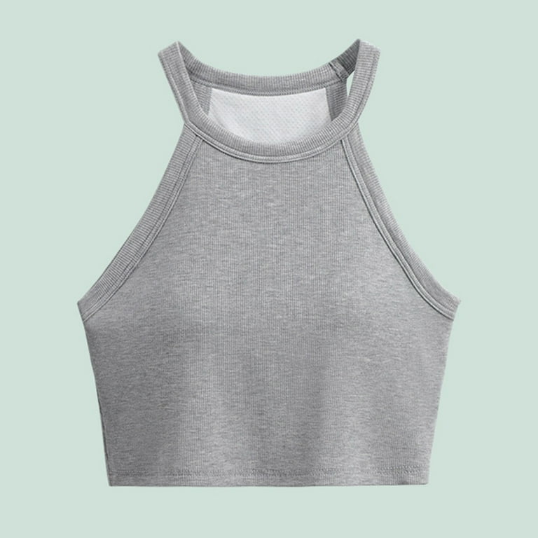 ZyeKqe Sleeveless Shirts for Women Built in Bra Crop Top Ribbed