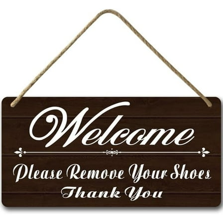 6x12 IN Welcome Please Remove Your Shoes Wall Sign,Shoes Off Sign for All Seasons Home Front Porch Door Decoration
