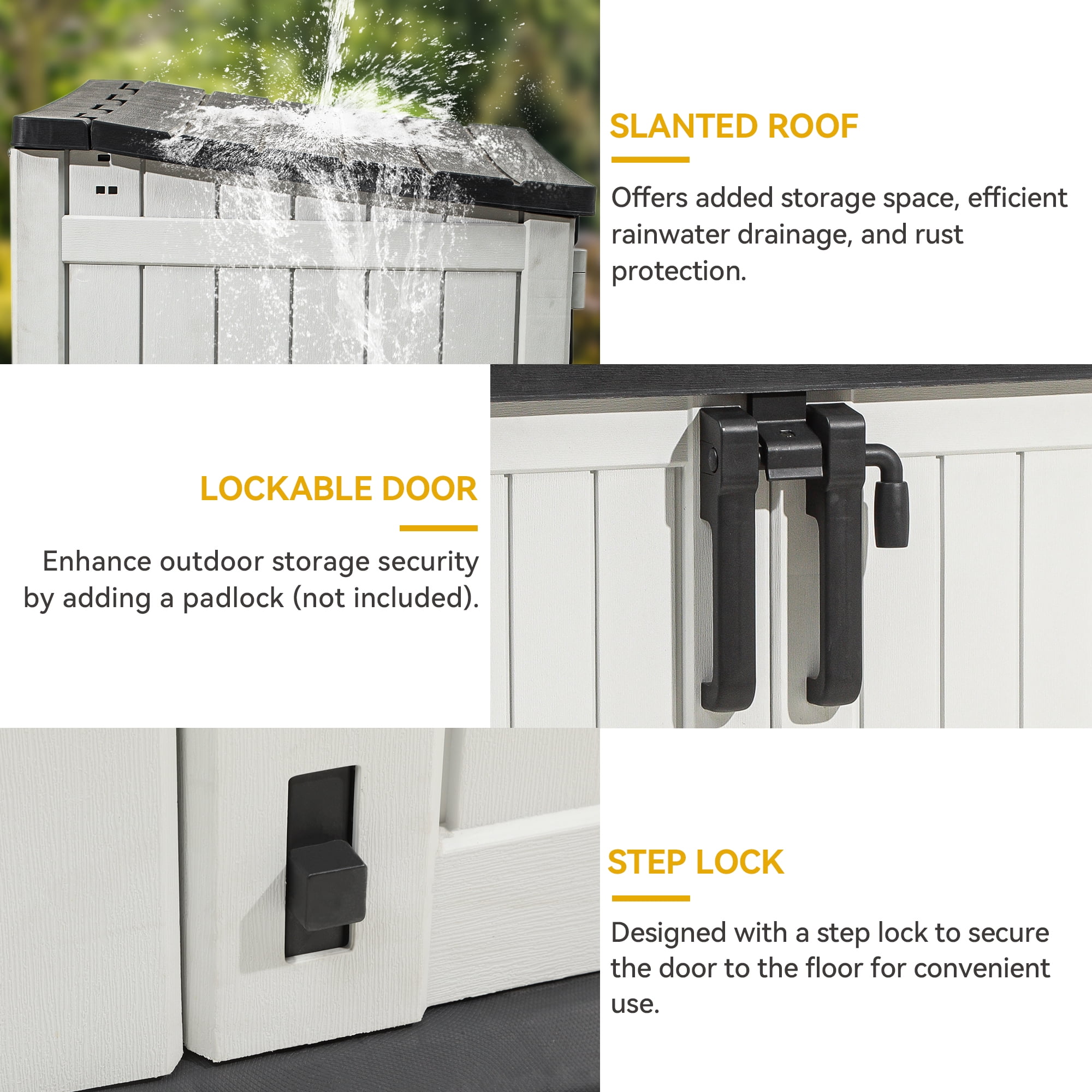 Uforic 36 cu ft Resin Outdoor Storage Shed,Horizontal Tool Shed, Waterproof Outdoor Storage with Lockable Doors & Air Vent for Trash Cans, Garden Tools