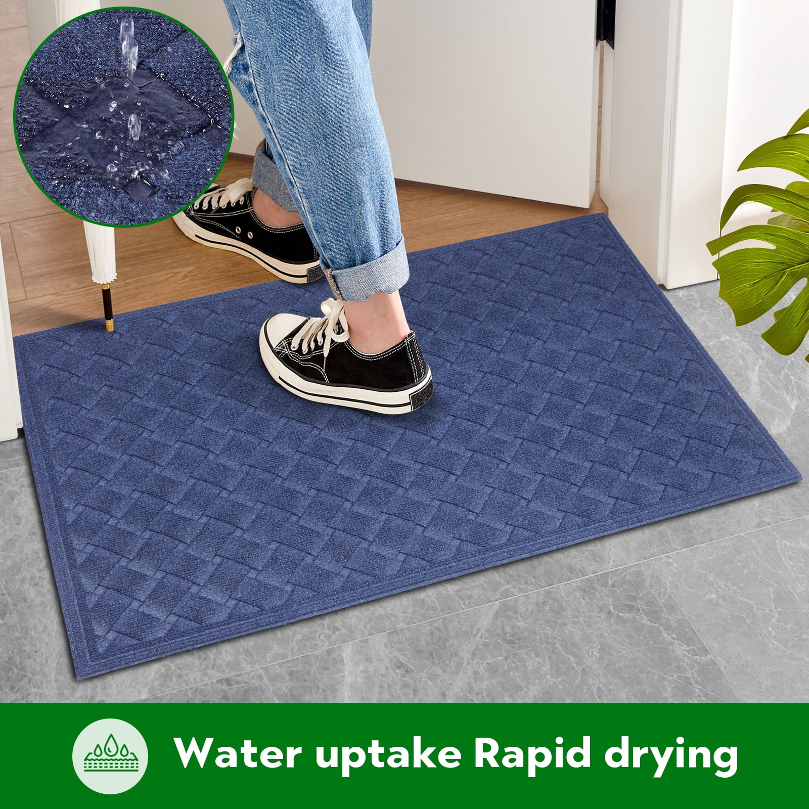 Heeneeso BZ52 Outdoor Rug Checkered Door Mat, Machine Washable Doormat Indoor Absorbent
