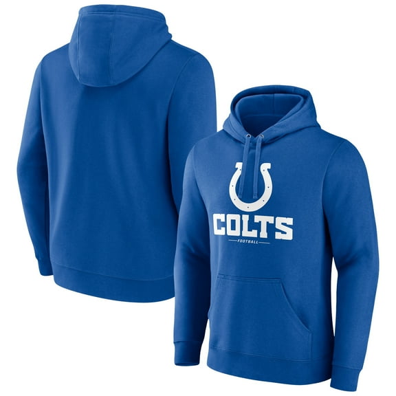Men's Royal Indianapolis Colts Logo Team Lockup Fitted Pullover Hoodie