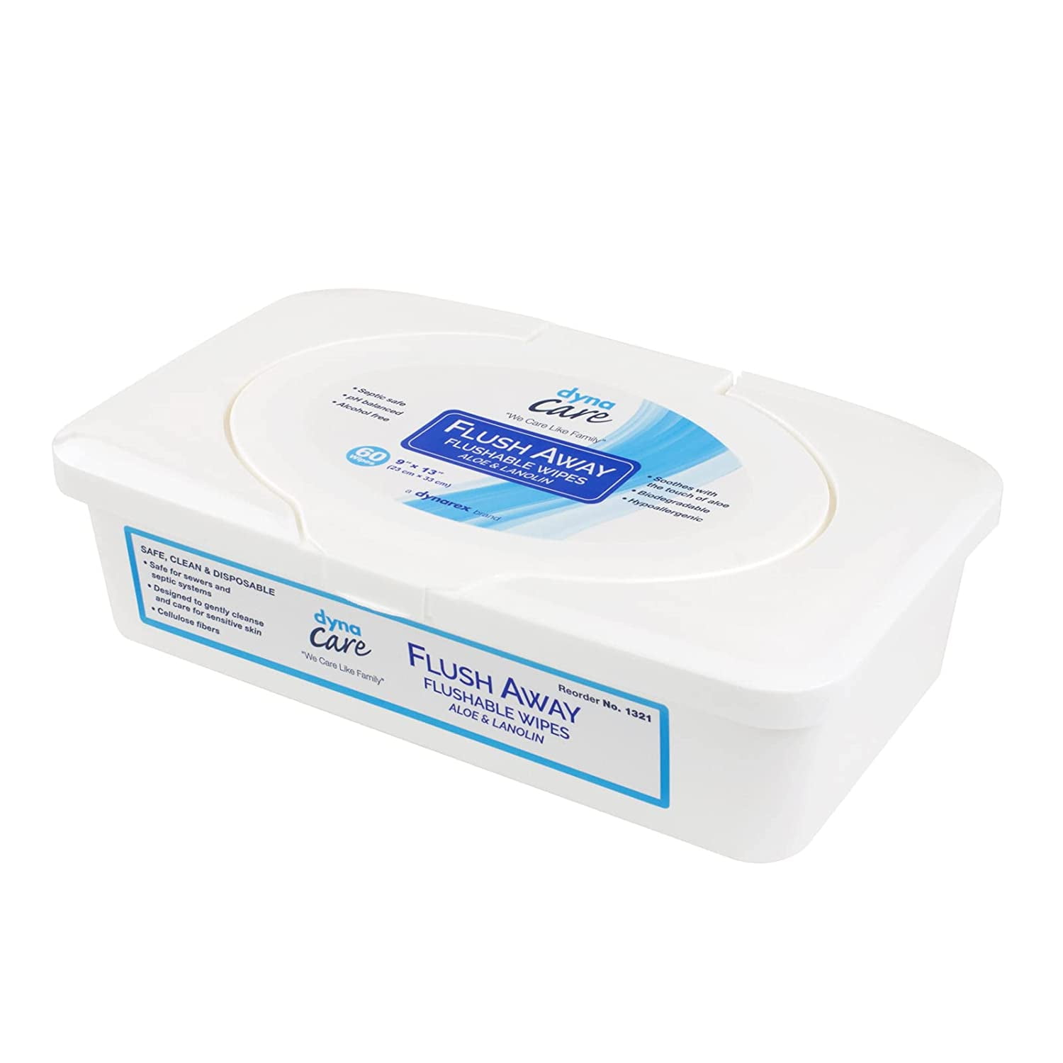 Dynarex Flush Away 9 x 13 Inch Flushable Wet Wipes with Aloe Scented 60 Wipes 1 Pack